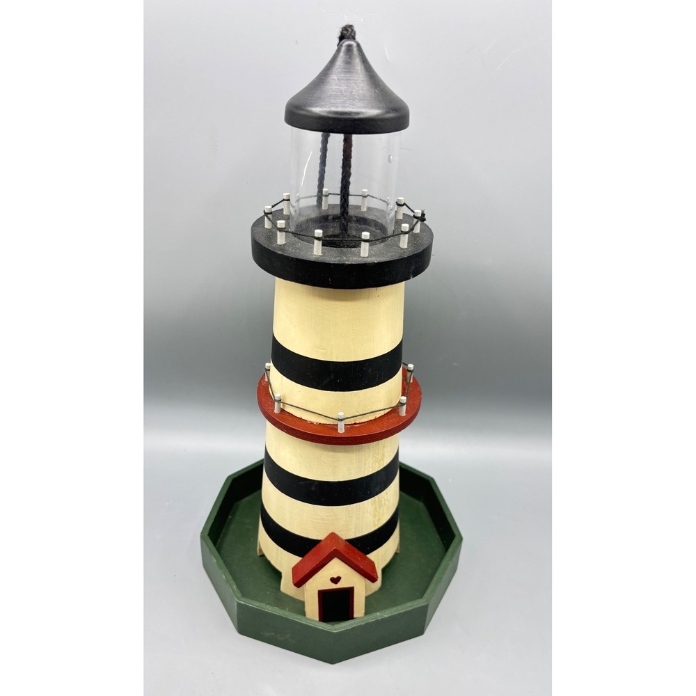 NCE Wooden‎ Bird House Decorative Lighthouse Nautical Striped Decor Accent